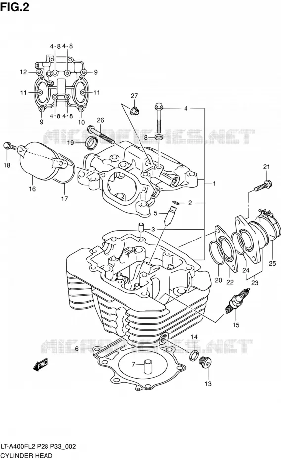 CILINDERKOP Suzuki QUAD 400 KINGQUAD 2012  LT-A400F L2/LT-A400FZ L2 (P03,P28,P33)