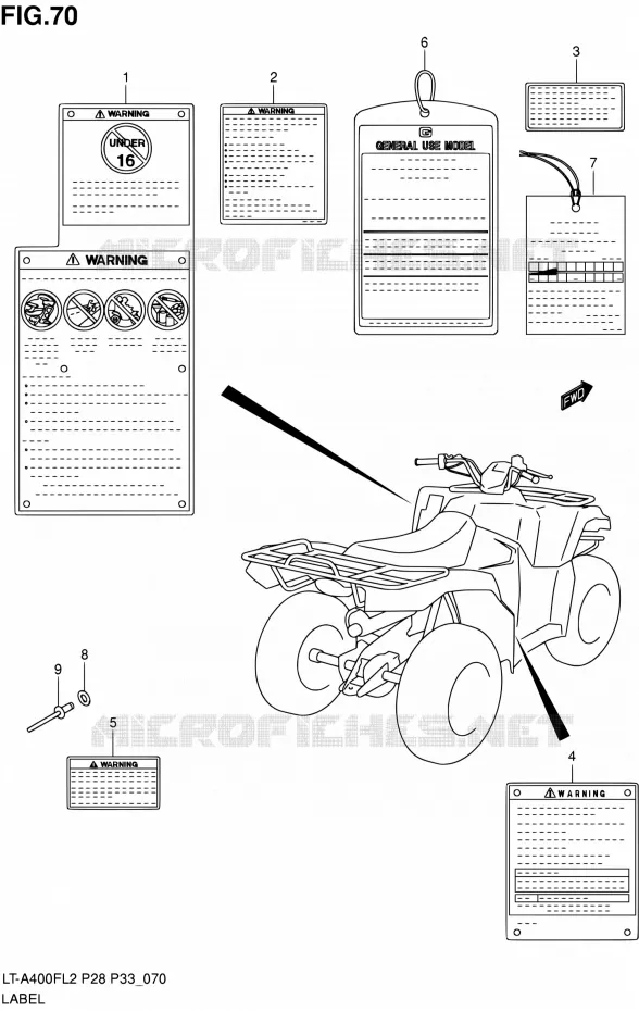 ETIKET (LT-A400FZL2 P33) Suzuki QUAD 400 KINGQUAD 2012  LT-A400F L2/LT-A400FZ L2 (P03,P28,P33)