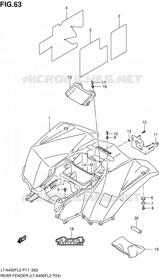 ACHTERSPATBORD (LT-A400FL2 P24) Suzuki QUAD 400 KINGQUAD 2012  LT-A400F L2/LT-A400FZ L2 (P17,P24)
