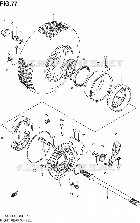 RECHTSE ACHTERWIEL (LT-A400ZL4 P33) Suzuki QUAD 400 KINGQUAD 2014  LT-A400 L4 (P03,P28,P33)