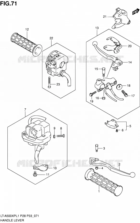 HANDGRIPS - LEVERS Suzuki QUAD 500 KINGQUAD 2011  LT-A500XP L1/LT-A500XPZ L1 (P03,P28,P33)