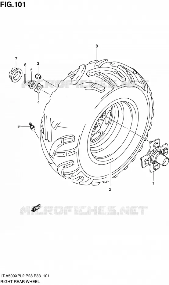 RECHTSE ACHTERWIEL (LT-A500XPZL2 P33) Suzuki QUAD 500 KINGQUAD 2012  LT-A500XP L2/LT-A500XPZ L2 (P03,P28,P33)