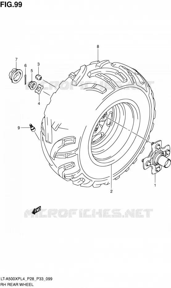 RECHTSE ACHTERWIEL (LT-A500XPL4 P33) Suzuki QUAD 500 KINGQUAD 1992  LT-A500XP L4/LT-A500XPZ L4 (P03,P28,P33)