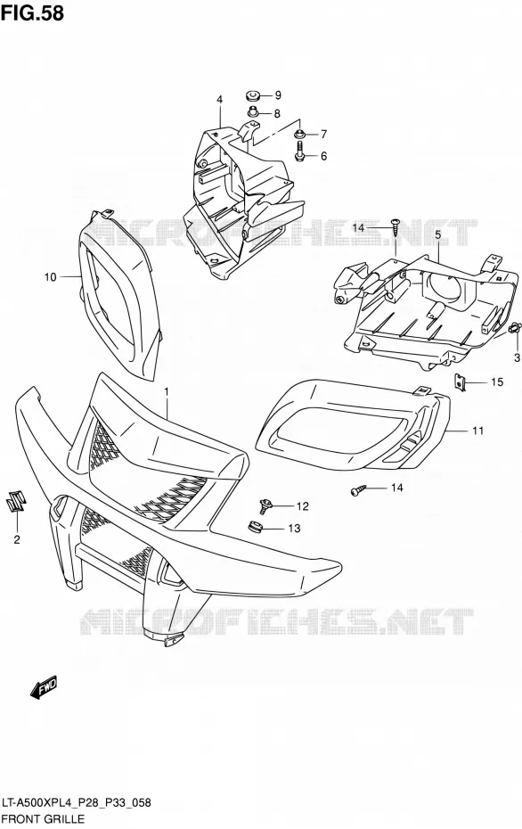 VOORBUMPER - KOPLAMPHUIS (LT-A500XPL4 P28) Suzuki QUAD 500 KINGQUAD 1992  LT-A500XP L4/LT-A500XPZ L4 (P03,P28,P33)