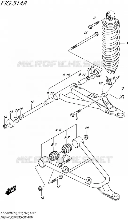 VOORWIELOPHANGING ARM Suzuki QUAD 500 KINGQUAD 1992  LT-A500XP L5/LT-A500XPZ L5 (P03,P28,P33)
