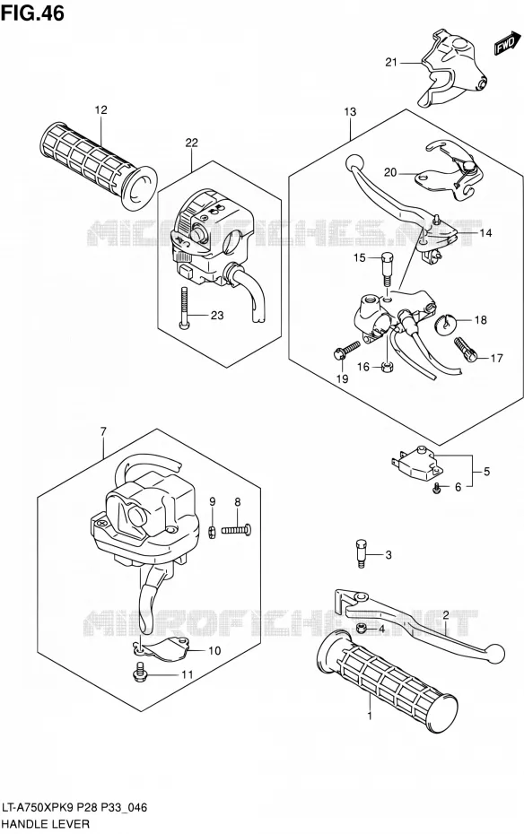 HANDGRIPS - LEVERS Suzuki QUAD 750 KINGQUAD 2010  LT-A750XP L0/LT-A750XPZ L0 (P28,P33)