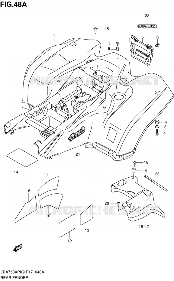 ACHTERSPATBORD (LT-A750XPK9 P24) Suzuki QUAD 750 KINGQUAD 2010  LT-A750XP L0 (P17,P24)