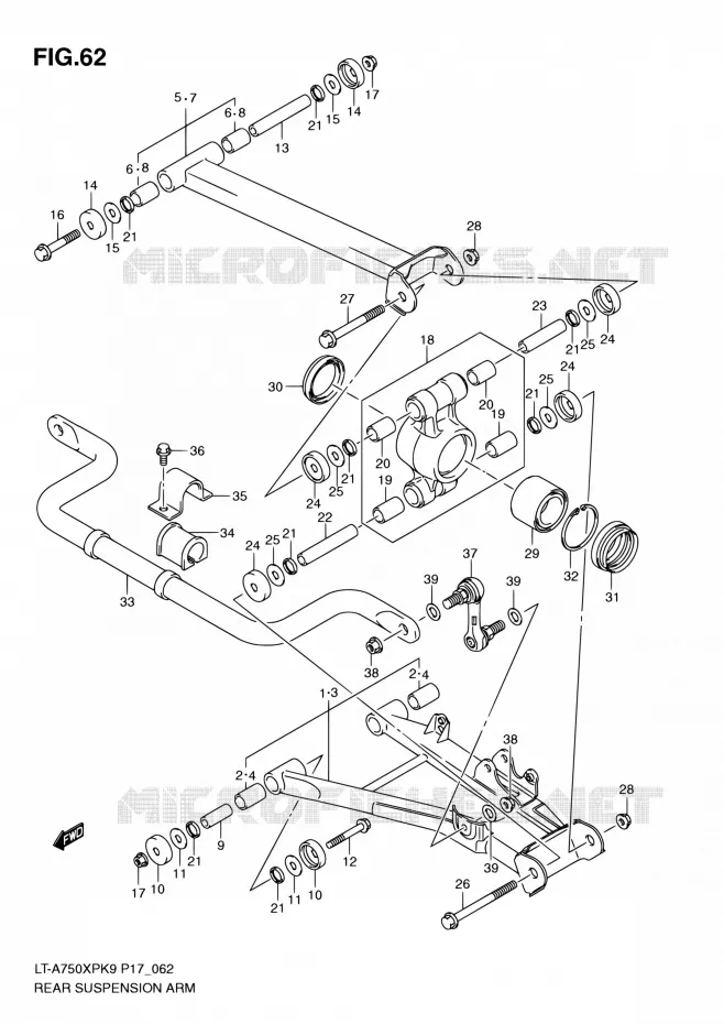 ACHTERWIELOPHANGING ARM Suzuki QUAD 750 KINGQUAD 2010  LT-A750XP L0 (P17,P24)