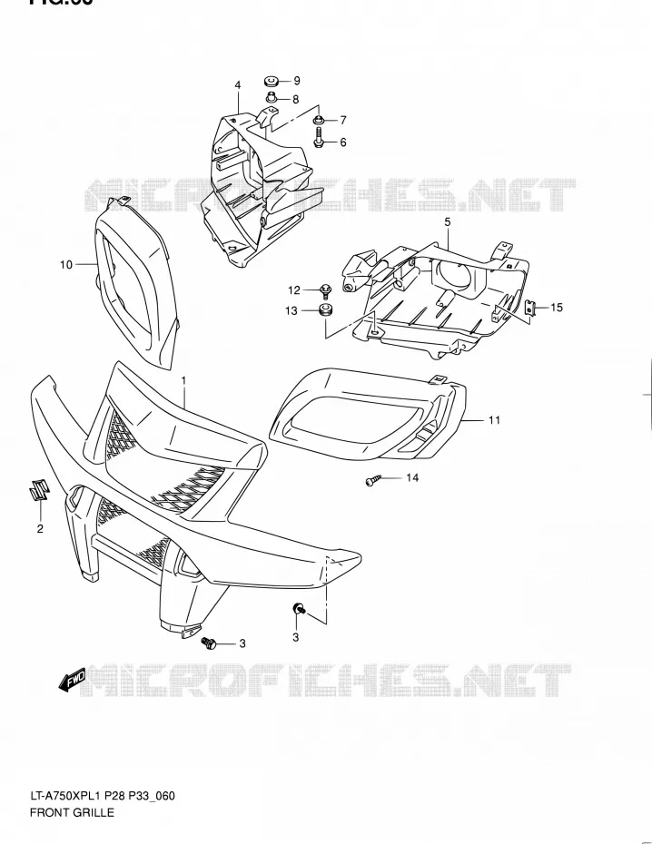 VOORBUMPER - KOPLAMPHUIS (LT-A750XPL1 P33) Suzuki QUAD 750 KINGQUAD 2011  LT-A750XP L1/LT-A750XPZ L1 (P02,P28,P33)