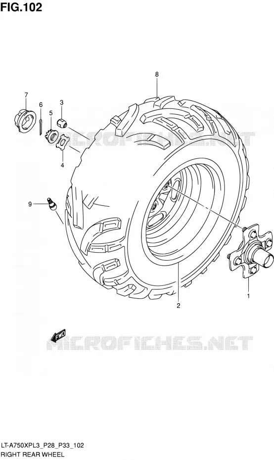 RECHTSE ACHTERWIEL (LT-A750XPZL3 P33) Suzuki QUAD 750 KINGQUAD 2013  LT-A750XP L3/LT-A750XPZ L3 (P03,P28,P33)