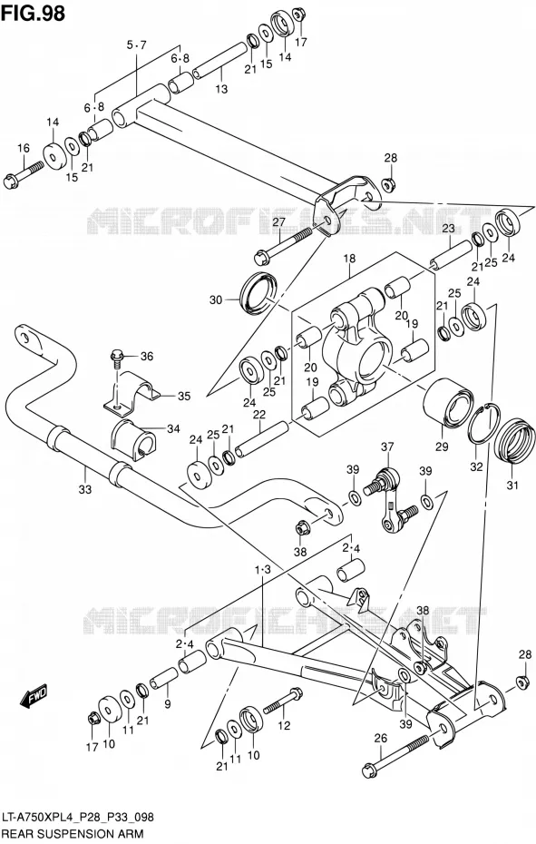 ACHTERWIELOPHANGING ARM Suzuki QUAD 750 KINGQUAD 2014  LT-A750XP L4/LT-A750XPZ L4 (P03,P28,P33)