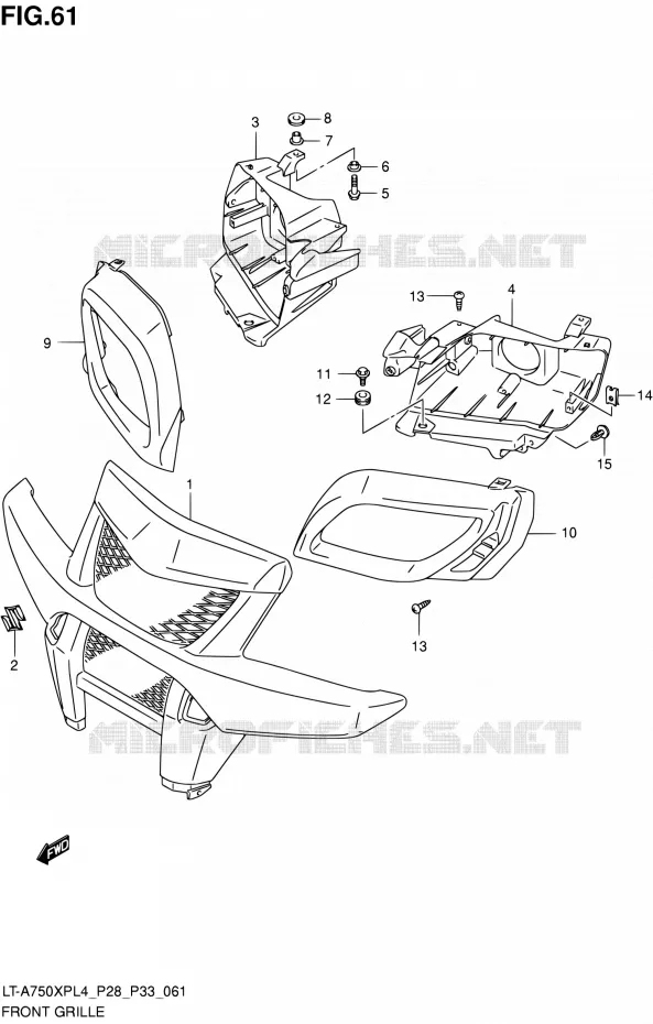 VOORBUMPER - KOPLAMPHUIS (LT-A750XPL4 P33) Suzuki QUAD 750 KINGQUAD 2014  LT-A750XP L4/LT-A750XPZ L4 (P03,P28,P33)