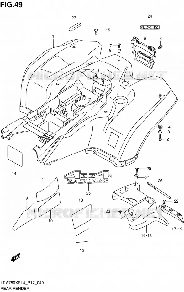ACHTERSPATBORD (LT-A750XPL4 P17) Suzuki QUAD 750 KINGQUAD 2014  LT-A750XP L4/LT-A750XPZ L4 (P17)