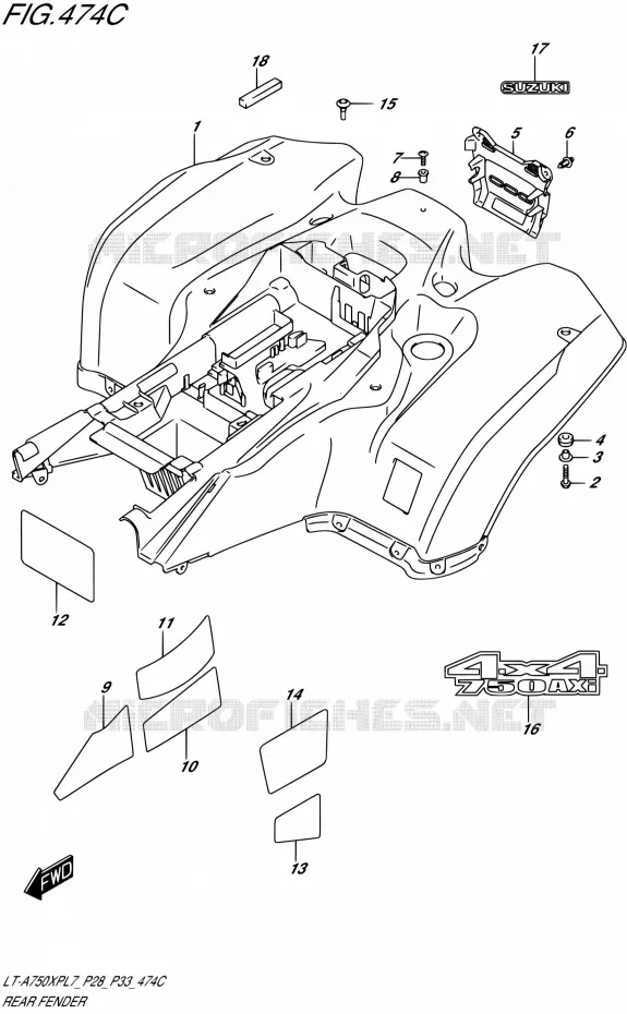 ACHTERSPATBORD (LT-A750XPL7 P33) Suzuki QUAD 750 KINGQUAD 2017  LT-A750XP L7/LT-A750XPB L7 (P28,P33)