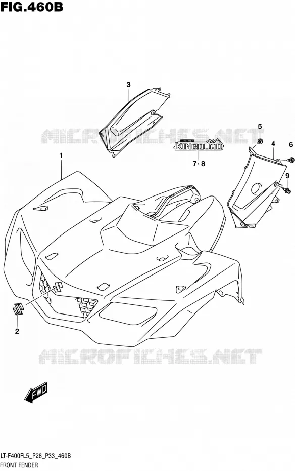 FRONT FENDER (LT-F400FL5 P33) Suzuki QUAD 400 KINGQUAD 2015  LT-F400F L5/LT-F400FZ L5 (P03,P28,P33)