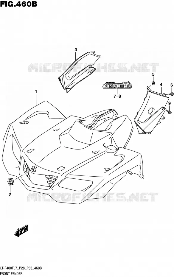 FRONT FENDER (LT-F400FL7 P33) Suzuki QUAD 400 KINGQUAD 2017  LT-F400F L7 (P03,P28,P33)