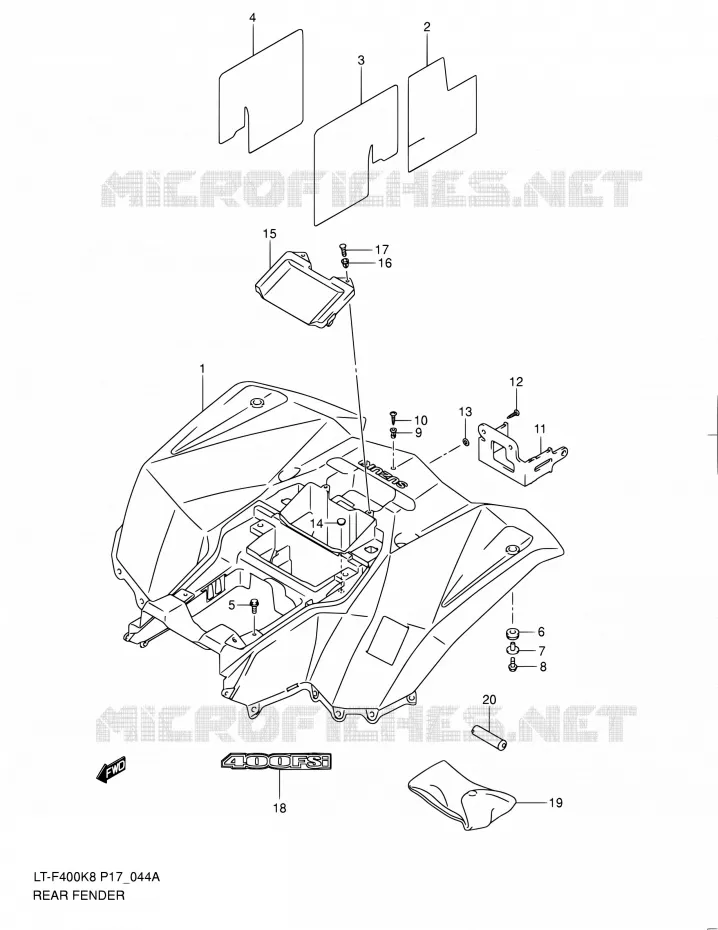 ACHTERSPATBORD (MODEL L0) Suzuki QUAD 400 KINGQUAD 2010  LT-F400 L0 (P17,P24)