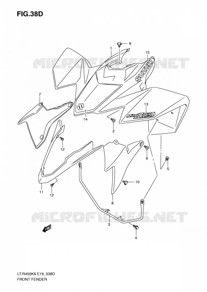 FRONT FENDER (LT-R450K9) Suzuki QUAD 450 QUADRACER 2010  LT-R450 L0/LT-R450Z L0 (E19)