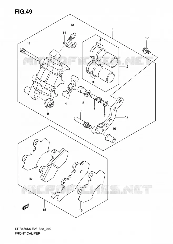 FRONT CALIPER Suzuki QUAD 450 QUADRACER 2010  LT-R450 L0/LT-R450Z L0 (E28,E33)