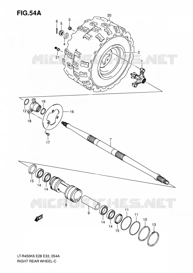 RECHTSE ACHTERWIEL (MODEL K8/K9/L0) Suzuki QUAD 450 QUADRACER 2010  LT-R450 L0/LT-R450Z L0 (E28,E33)