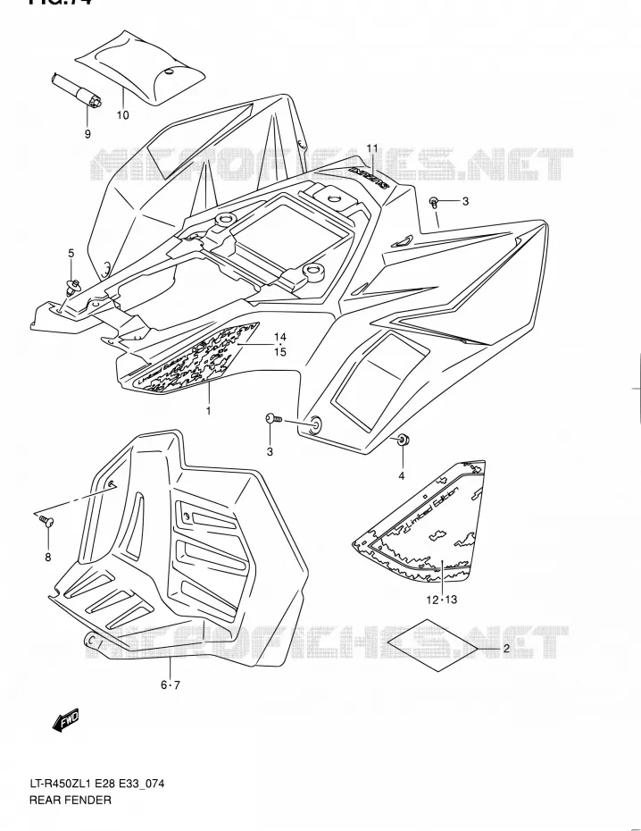 ACHTERSPATBORD (LT-R450ZL1 E28) Suzuki QUAD 450 QUADRACER 2011  LT-R450 L1/LT-R450Z L1 (E03,E28,E33)