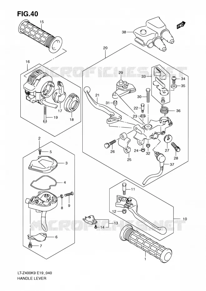 HANDGRIPS - LEVERS Suzuki QUAD 400 QUADSPORT 2010  LT-Z400 L0/LT-Z400Z L0 (E19)