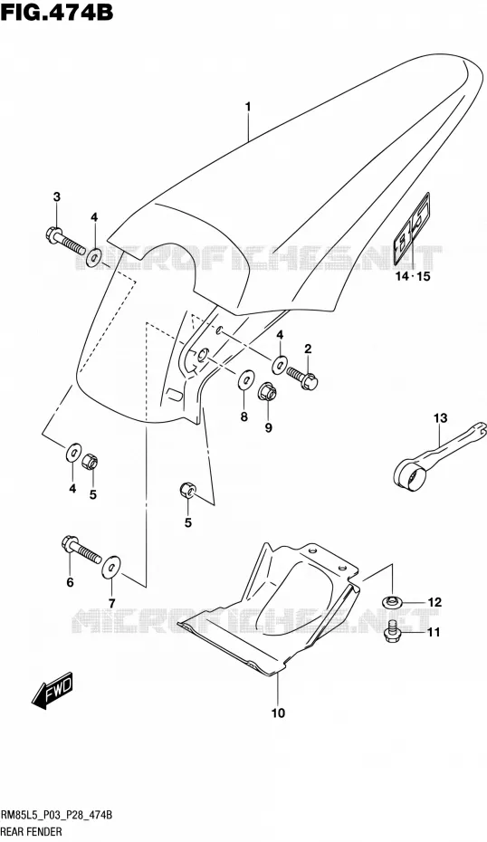 ACHTERSPATBORD (RM85L5 P28) Suzuki MOTO 85 RM 2015  RM85 L5 (P03,P28,P33)