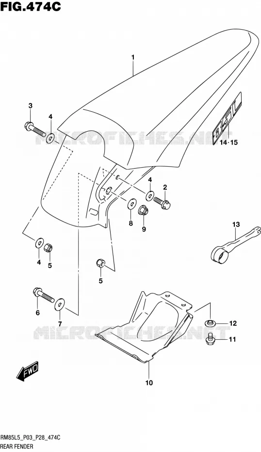 ACHTERSPATBORD (RM85LL5 P28) Suzuki MOTO 85 RM 2015  RM85 L5 (P03,P28,P33)