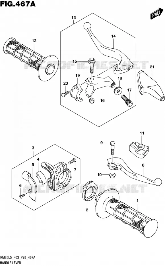 HANDGRIPS - LEVERS Suzuki MOTO 85 RM 1992  RM85L L5 (P03,P28,P33)