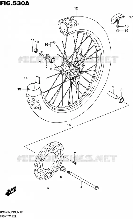 VOORWIEL (RM85L5 P19) Suzuki MOTO 85 RM 1995  RM85L L5 (P19)
