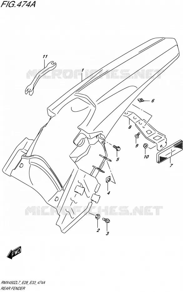 ACHTERSPATBORD (RMX450ZL7 E28) Suzuki MOTO 450 RMX 2017  RMX450Z L7 (E28,E33)