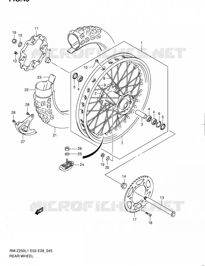 ACHTERWIEL Suzuki MOTO 250 RM-Z 2011  RM-Z250 L1 (E03,E28,E33)
