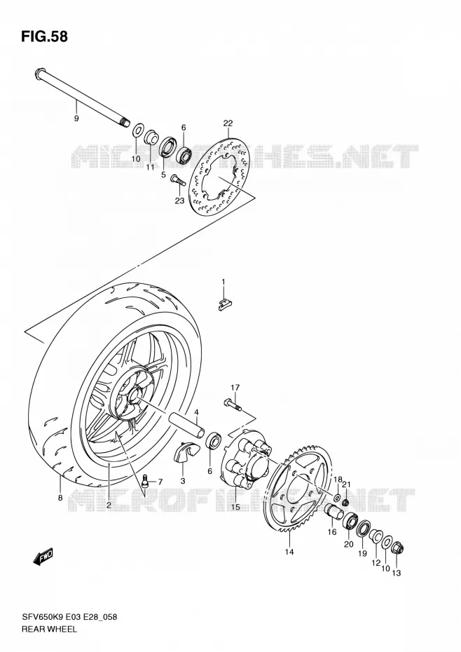 ACHTERWIEL (SFV650K9/L0) Suzuki MOTO 650 GLADIUS 2010  SFV650A L0 (E03,E28,E33)