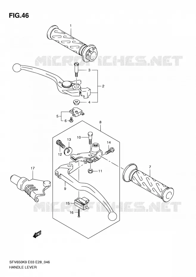 HANDGRIPS - LEVERS Suzuki MOTO 650 GLADIUS 2010  SFV650A L0 (E03,E28,E33)