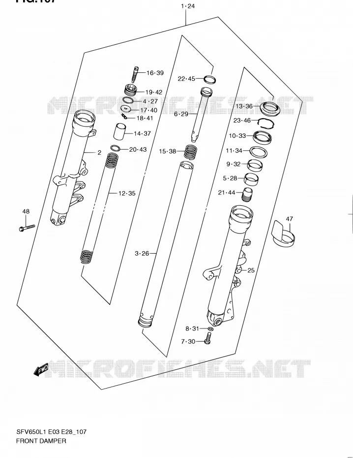 FRONT SCHOKDEMPER (SFV650AL1 E33) Suzuki MOTO 650 GLADIUS 2011  SFV650A L1 (E03,E28,E33)
