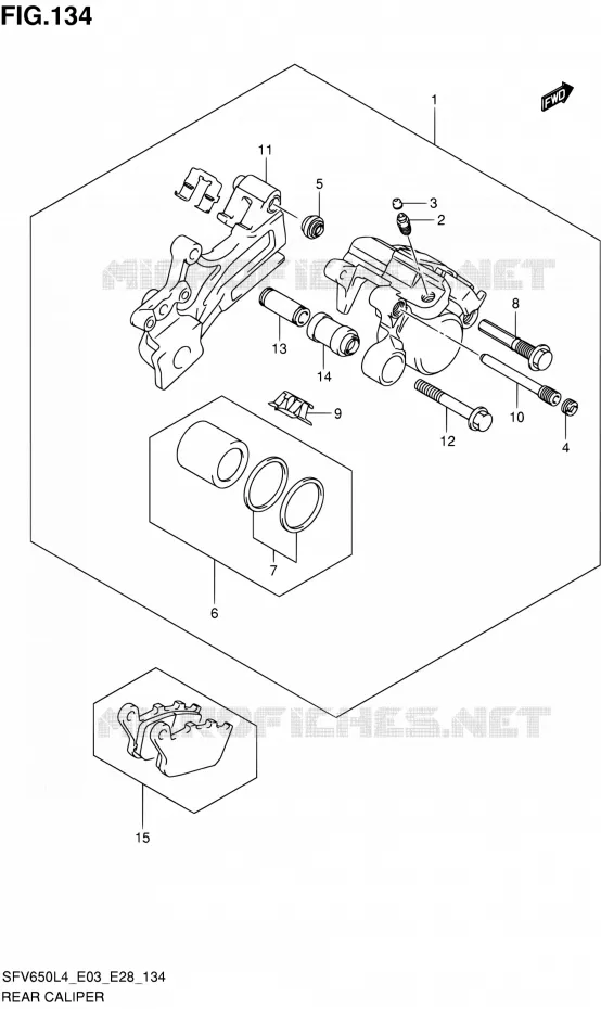 REAR CALIPER (SFV650AL4 E33) Suzuki MOTO 650 GLADIUS 2014  SFV650A L4 (E03,E28,E33)