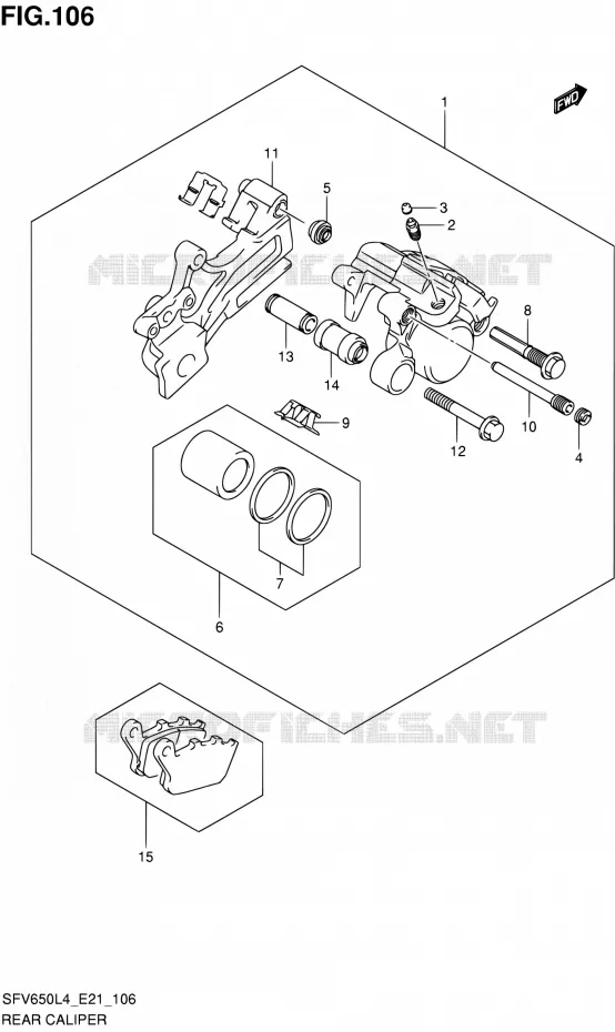 REAR CALIPER (SFV650UAL4 E21) Suzuki MOTO 650 GLADIUS 2014  SFV650A L4 (E21)