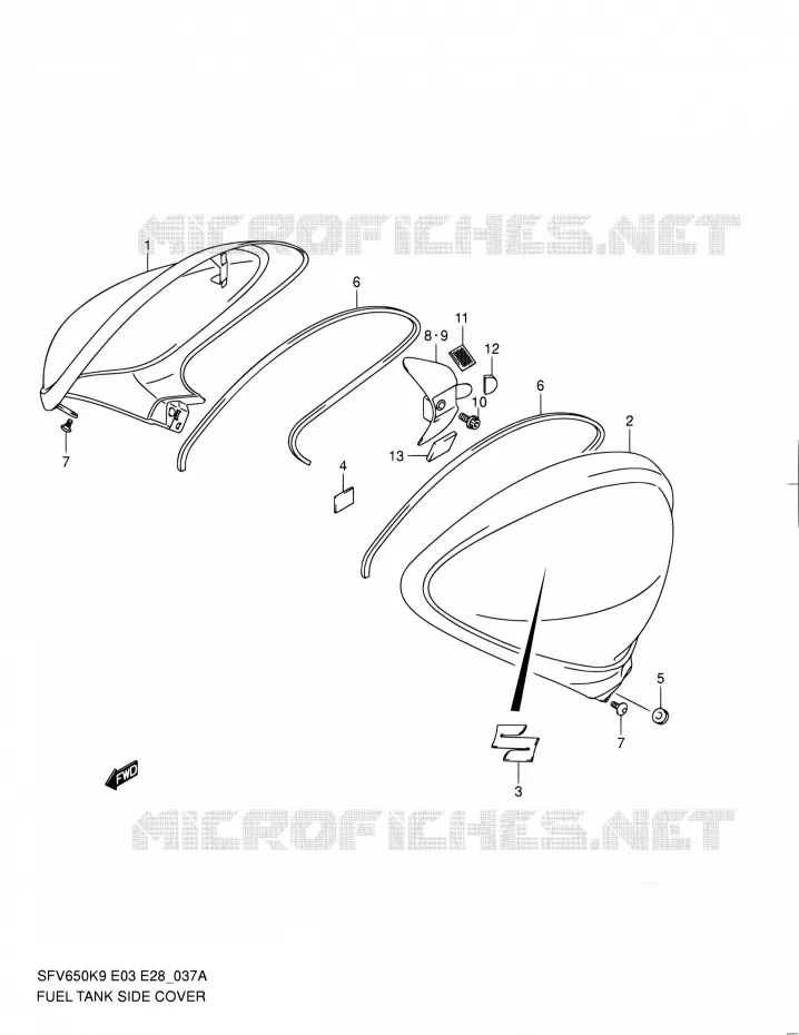 FUEL TANK ZIJKLEP (MODEL L0) Suzuki MOTO 650 GLADIUS 2010  SFV650 L0 (E03,E28,E33)