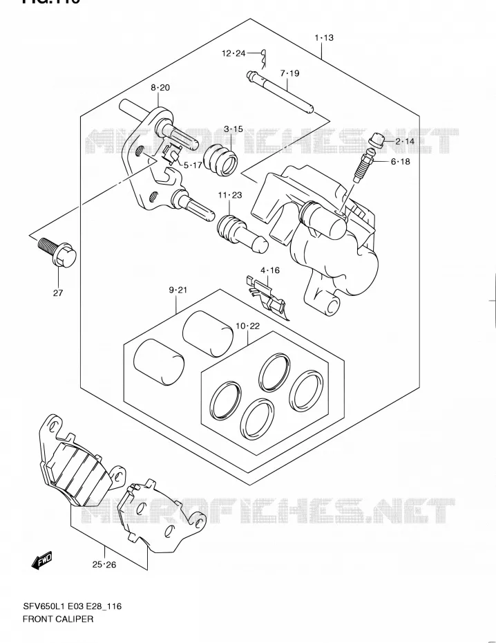 FRONT CALIPER Suzuki MOTO 650 GLADIUS 2011  SFV650 L1 (E03,E28,E33)