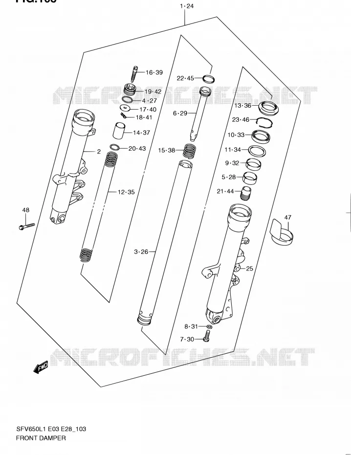 FRONT SCHOKDEMPER (SFV650L1 E28) Suzuki MOTO 650 GLADIUS 2011  SFV650 L1 (E03,E28,E33)
