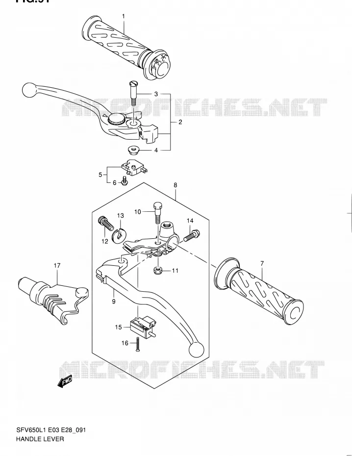 HANDGRIPS - LEVERS Suzuki MOTO 650 GLADIUS 2011  SFV650 L1 (E03,E28,E33)