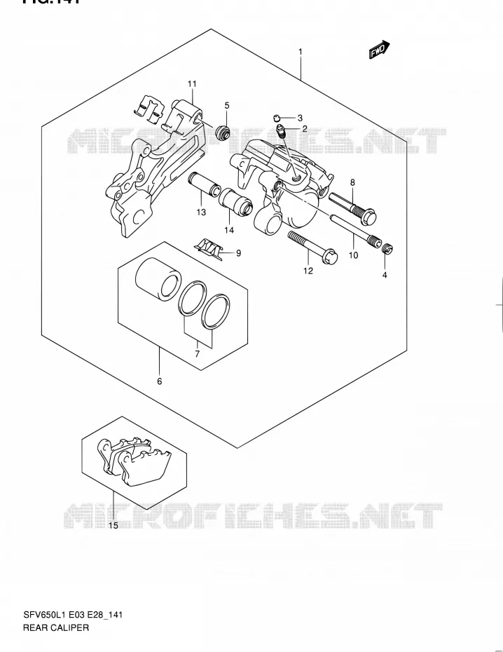 REAR CALIPER (SFV650AL1 E28) Suzuki MOTO 650 GLADIUS 2011  SFV650 L1 (E03,E28,E33)