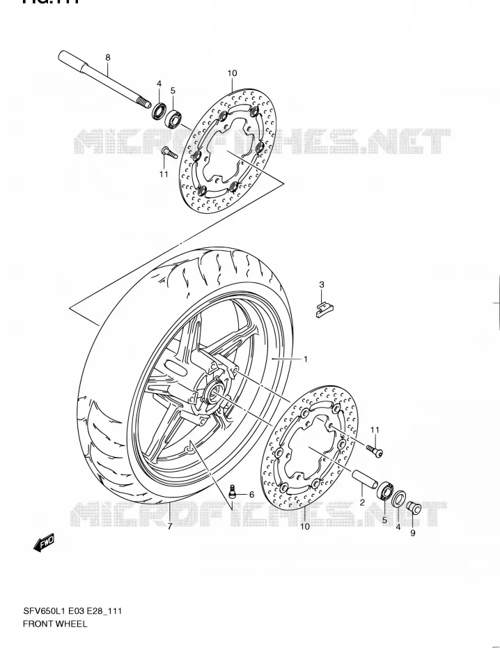 VOORWIEL (SFV650L1 E33) Suzuki MOTO 650 GLADIUS 2011  SFV650 L1 (E03,E28,E33)