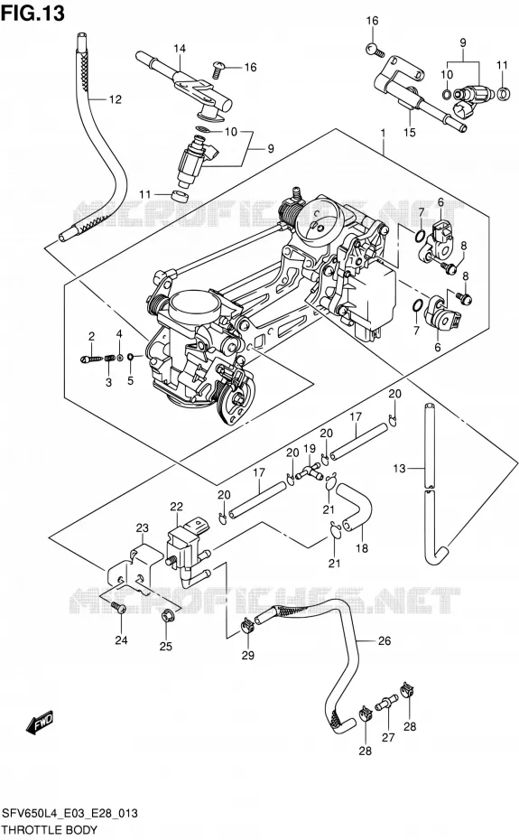 GASKLEPHUIS (SFV650L4 E33) Suzuki MOTO 650 GLADIUS 2014  SFV650 L4 (E03,E28,E33)