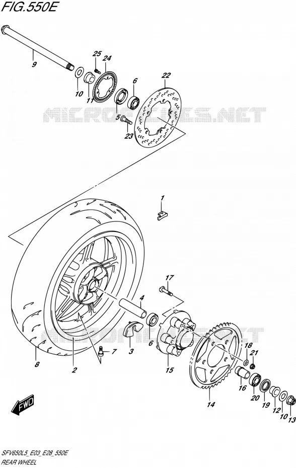 ACHTERWIEL (SFV650AL5 E33) Suzuki MOTO 650 GLADIUS 2015  SFV650 L5 (E03,E28,E33)