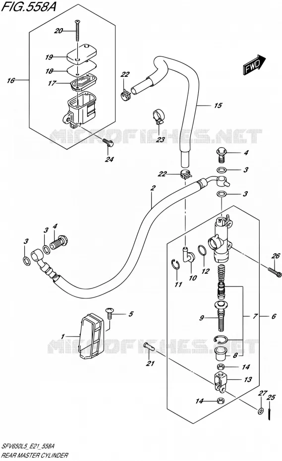 ACHTER HOOFDREMCILINDER (SFV650L5 E21) Suzuki MOTO 650 GLADIUS 2015  SFV650U L5 (E21)