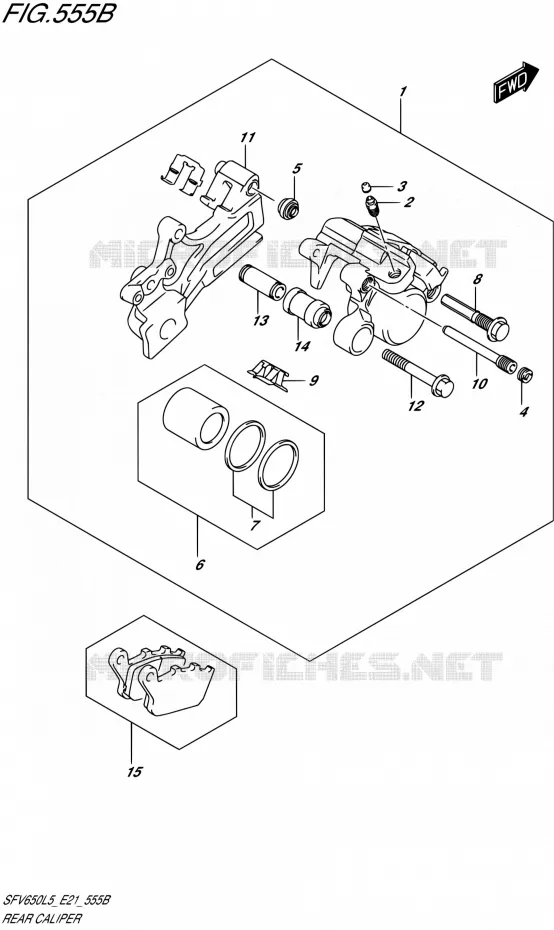 REAR CALIPER (SFV650AL5 E21) Suzuki MOTO 650 GLADIUS 2015  SFV650U L5 (E21)