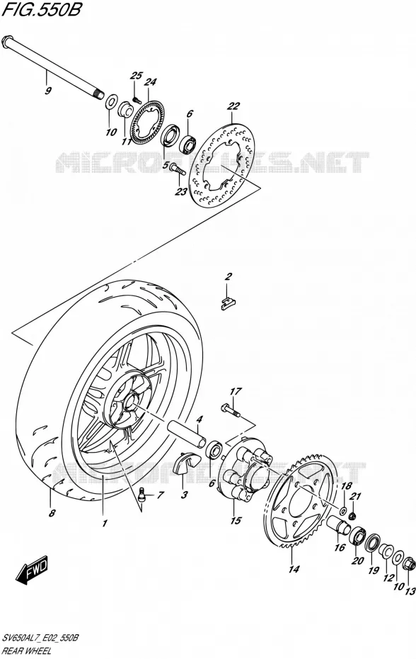 ACHTERWIEL (SV650AL7 E19) Suzuki MOTO 650 SV 2017  SV650UA L7 (E02)
