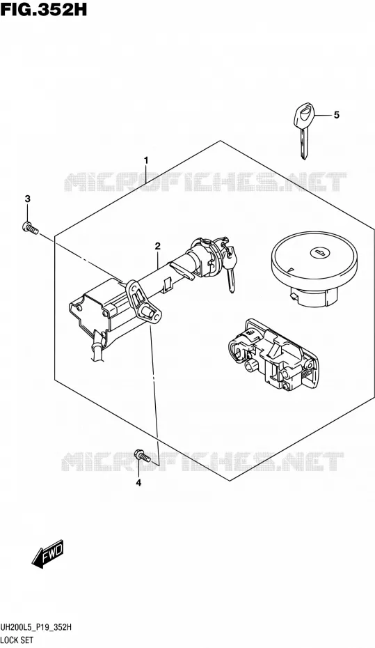 LOCK SET (UH200AL5 P53) Suzuki SCOOTER 200 BURGMAN 2005  UH200A L5 (P19)