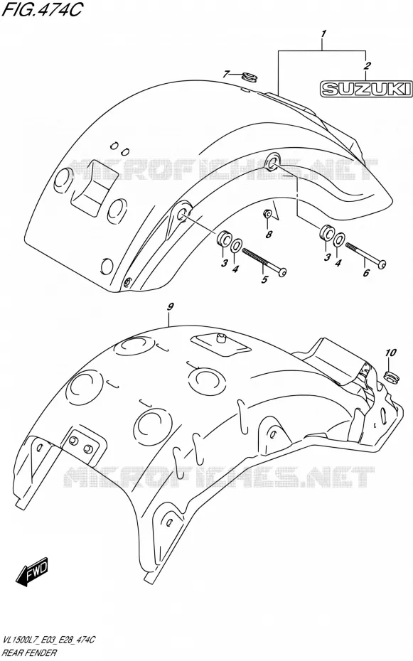 ACHTERSPATBORD (VL1500BL7 E33) Suzuki MOTO 1500 BOULEVARD 2017  VL1500B L7/VL1500BT L7/VL1500T L7 (E03,E28,E33)